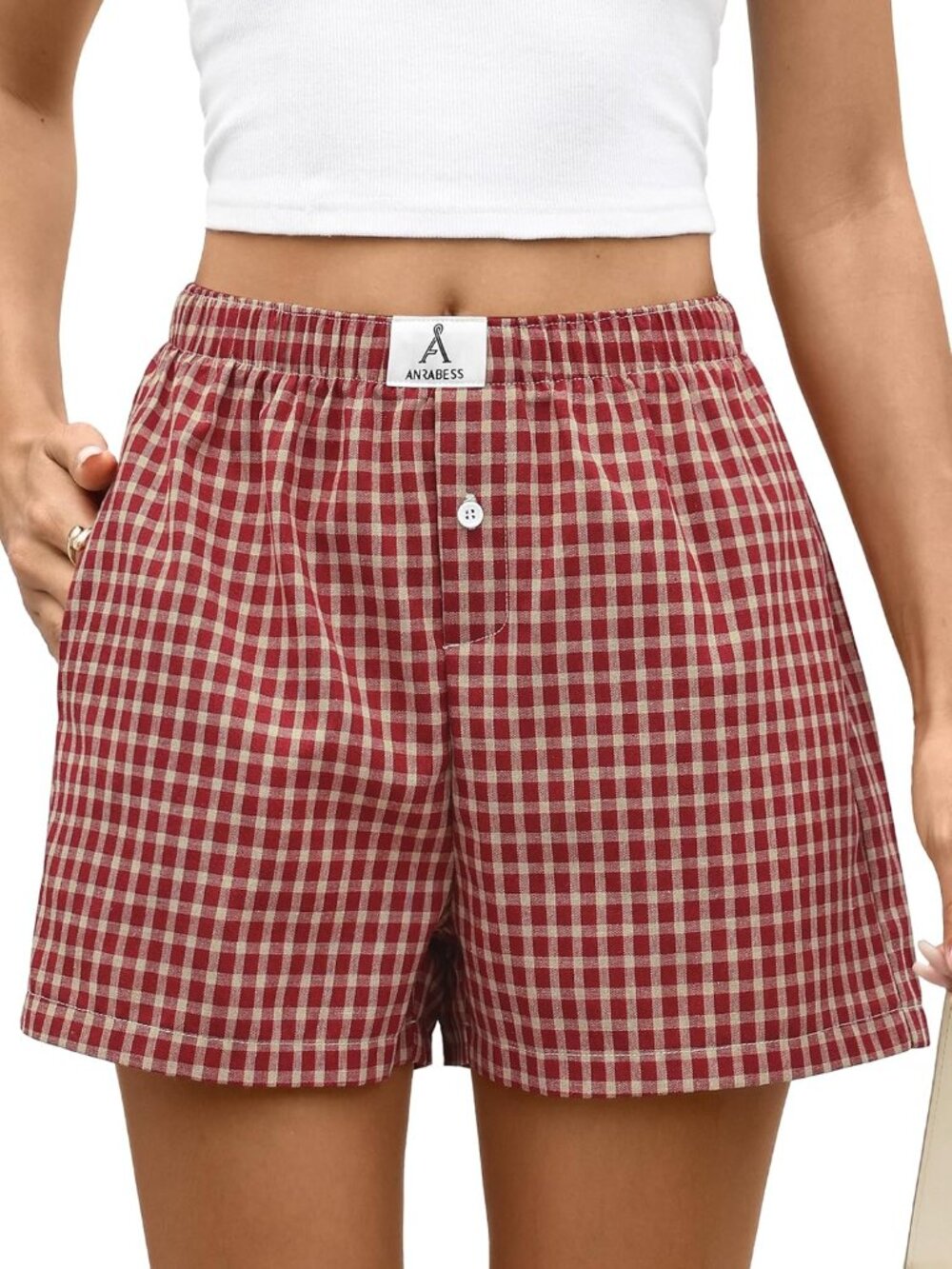 〽️Women's Boxer Shorts Red Khaki Plaid Casual Lounge Sleep Comfort High Rise